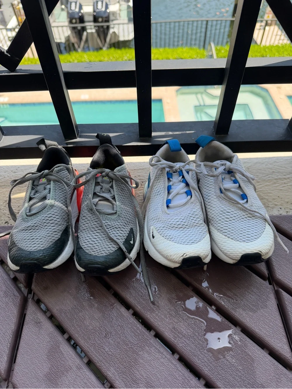 Pair of Nike 270 Sneakers - Gray with Red & White with Blue
